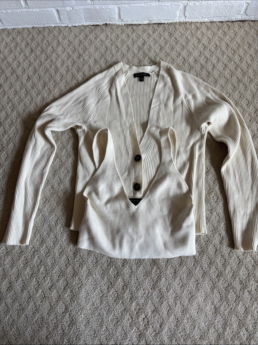 Banana Republic Cardigan Set Ribbed Button with Matching Crop
